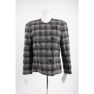 Vintage 70s Womans Pendleton Blazer Suit Jacket Size 12 Gray Plaid Tweed Wool